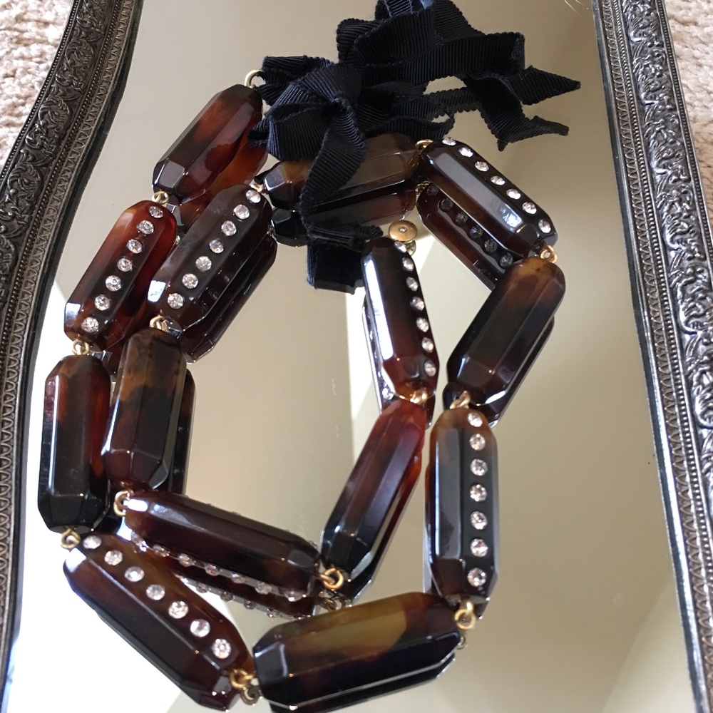 J. Crew Vintage Tortoise Lucite Pave Necklace 27"